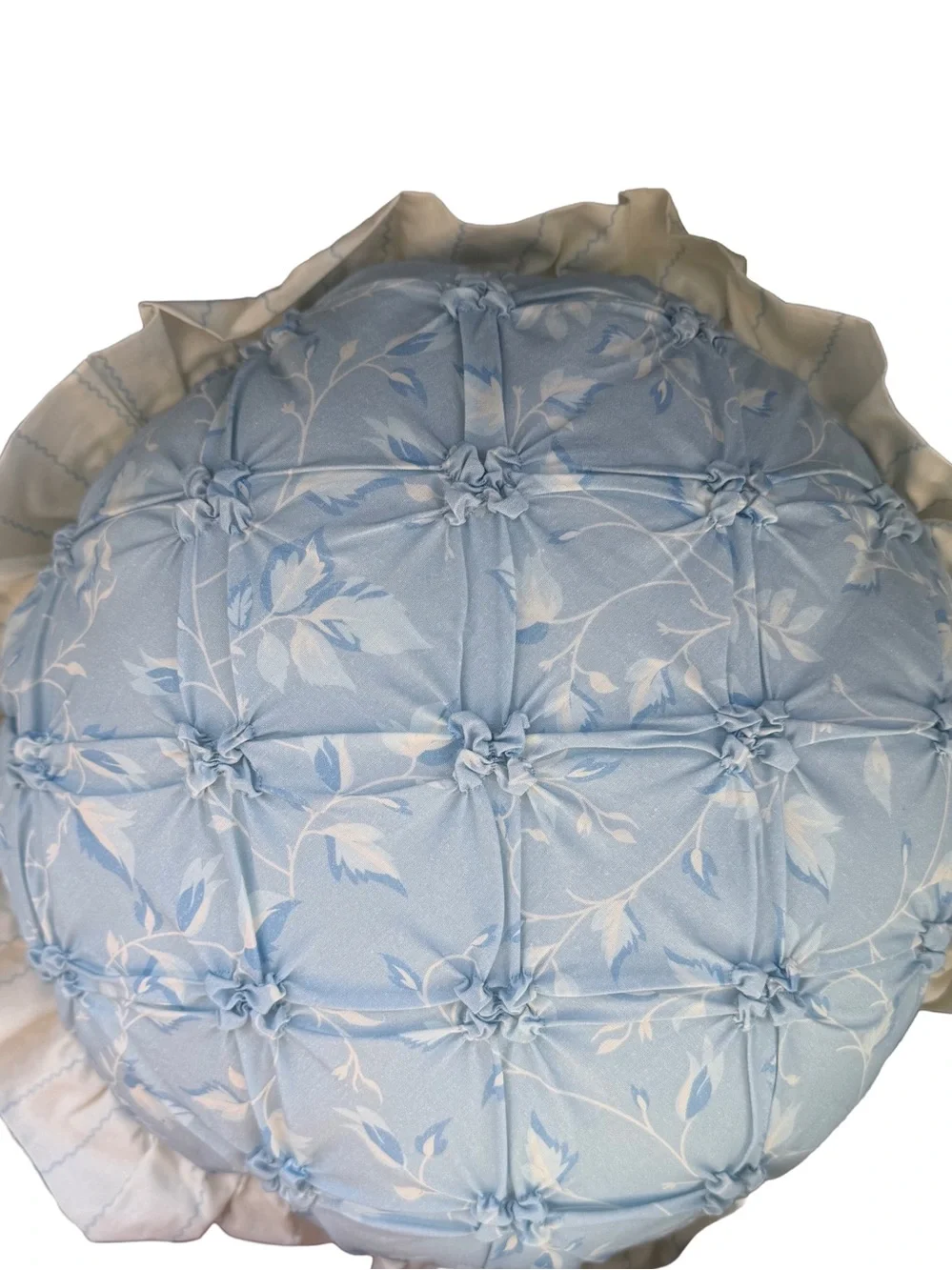MAKERS COLLECTIVE NWT round ruffle floral pintuck pillow -blue